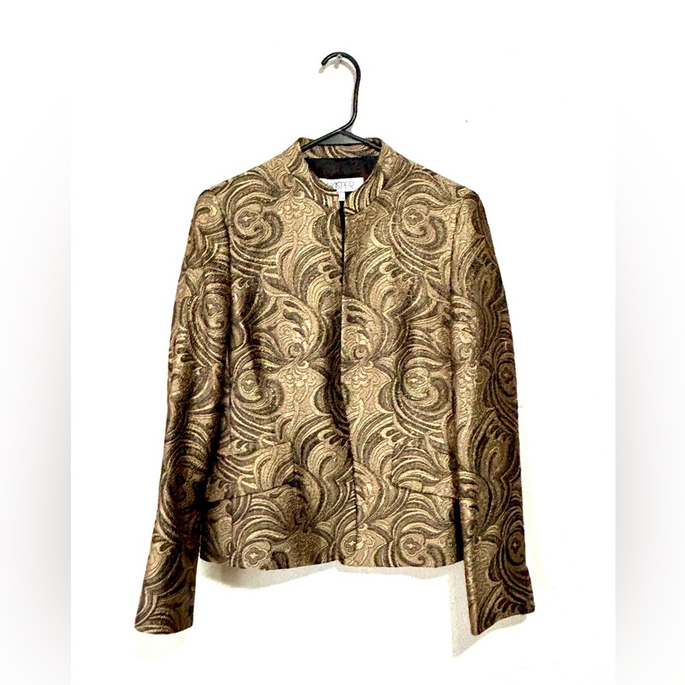 Kasper‎ Open Blazer Jacket Women’s Size 4 Tan & Black Lined Paisley EUC